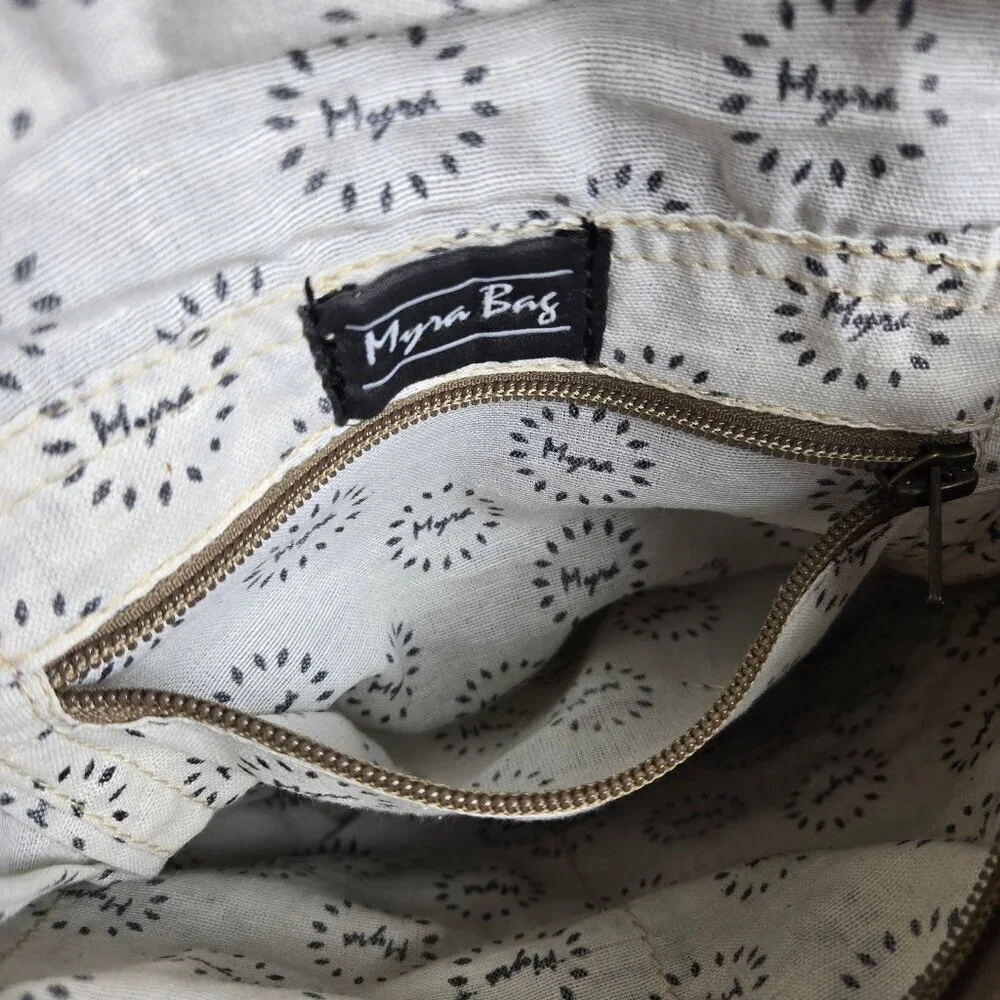 Myra Bag Crossbody Canvas Leather Hairon Crossbody Bag Neutrals Adj Strap NWT